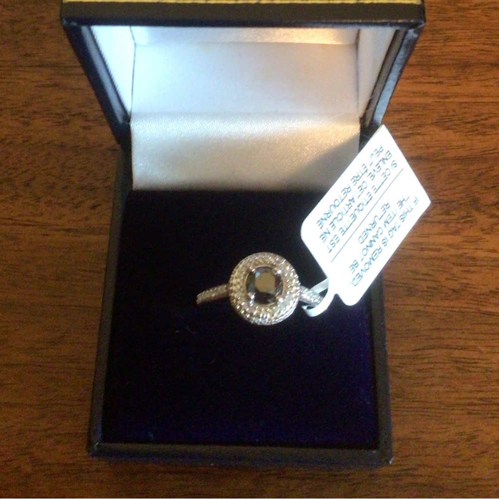 Sterling Silver Black & White Diamond Halo Ring